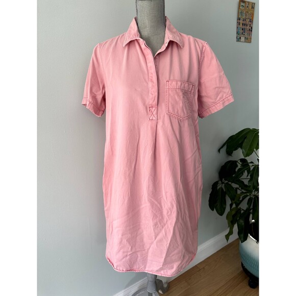 Gap Pink Denim Polo Shirt Popover Casual Midi Preppy Dress size Large - Picture 4 of 9
